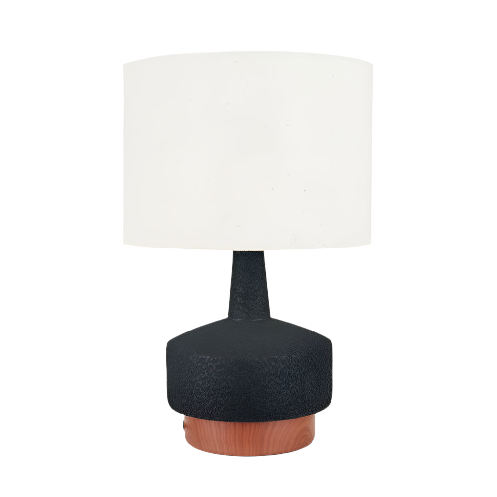Elio Black and Wood Effect Textured Ceramic Table Lamp